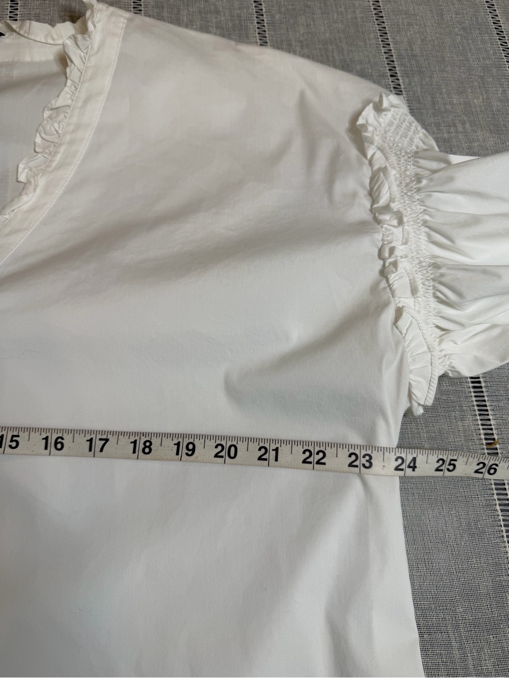 Lauren Ralph Lauren White Solid V-Neck Ruffle Button-Up Woven Cotton Blouse XL - Picture 8 of 12